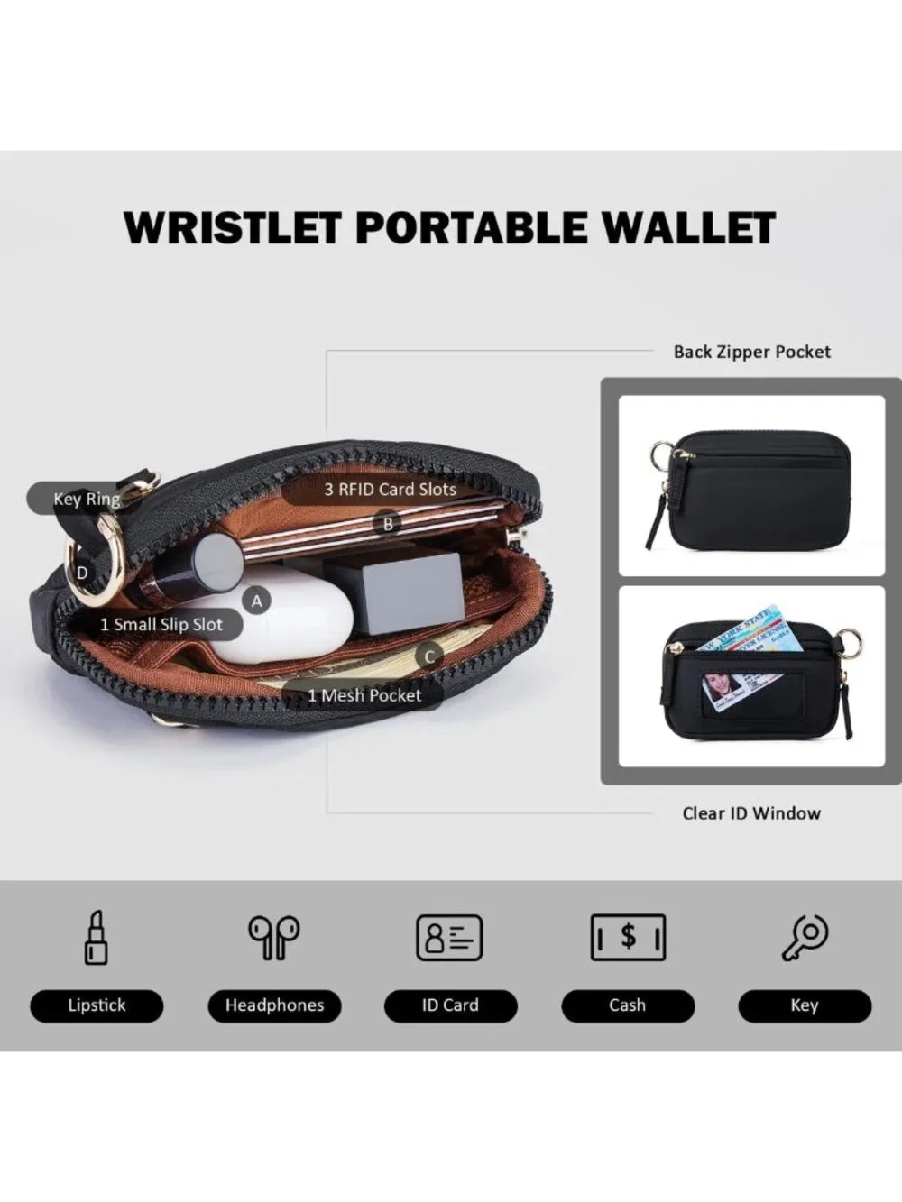 Stylish Nylon RFID Wristlet Wallet with Dual Pouch & Keychain, Travel-Friendly